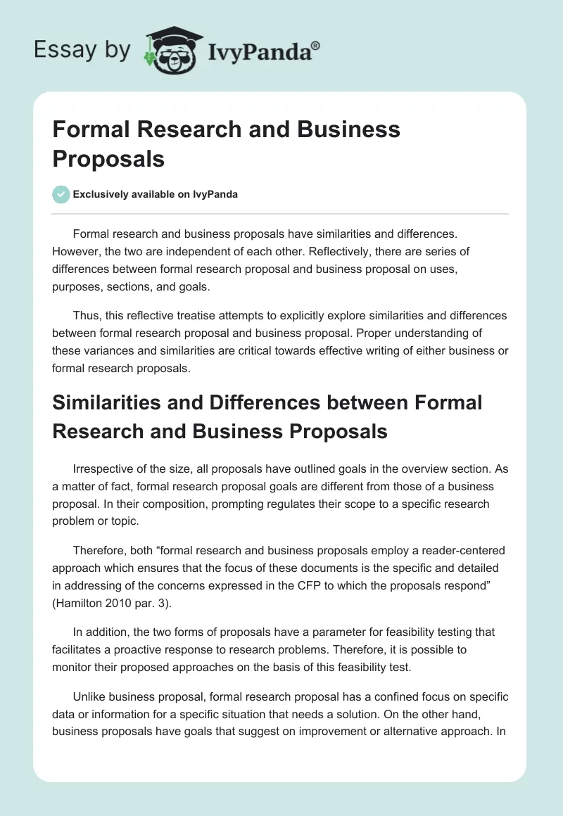 Formal Research and Business Proposals. Page 1