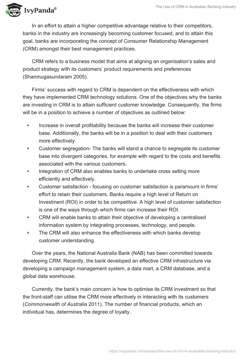 The Use of CRM in Australian Banking Industry. Page 4