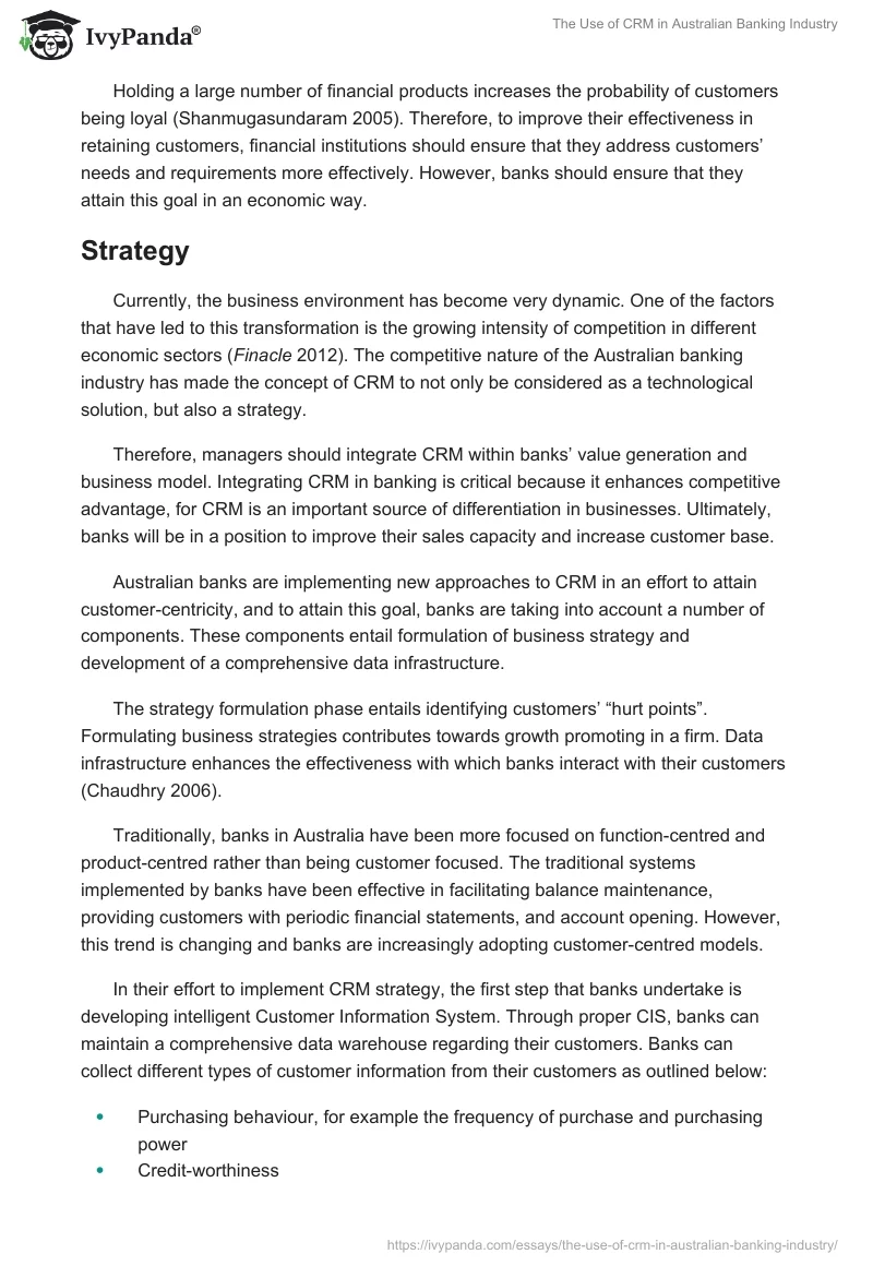 The Use of CRM in Australian Banking Industry. Page 5