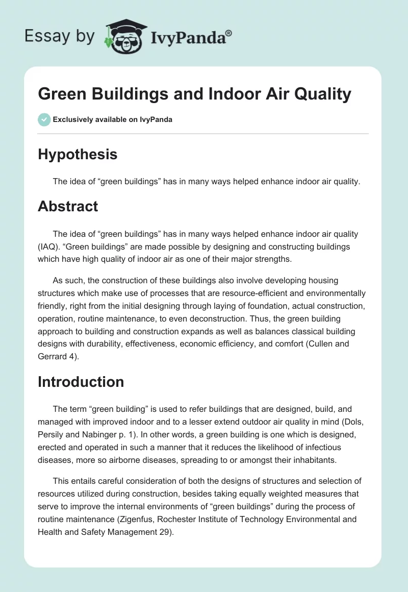 Green Buildings and Indoor Air Quality. Page 1