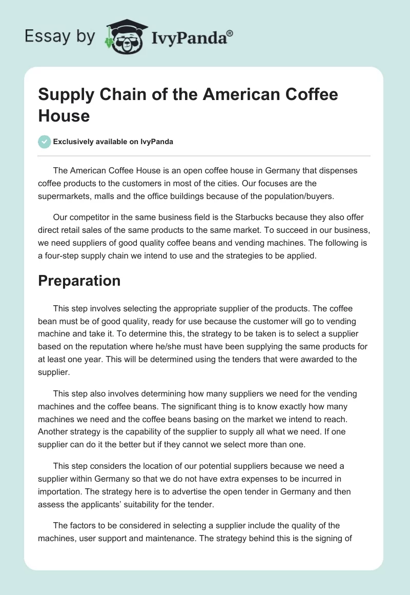 Supply Chain of the American Coffee House. Page 1
