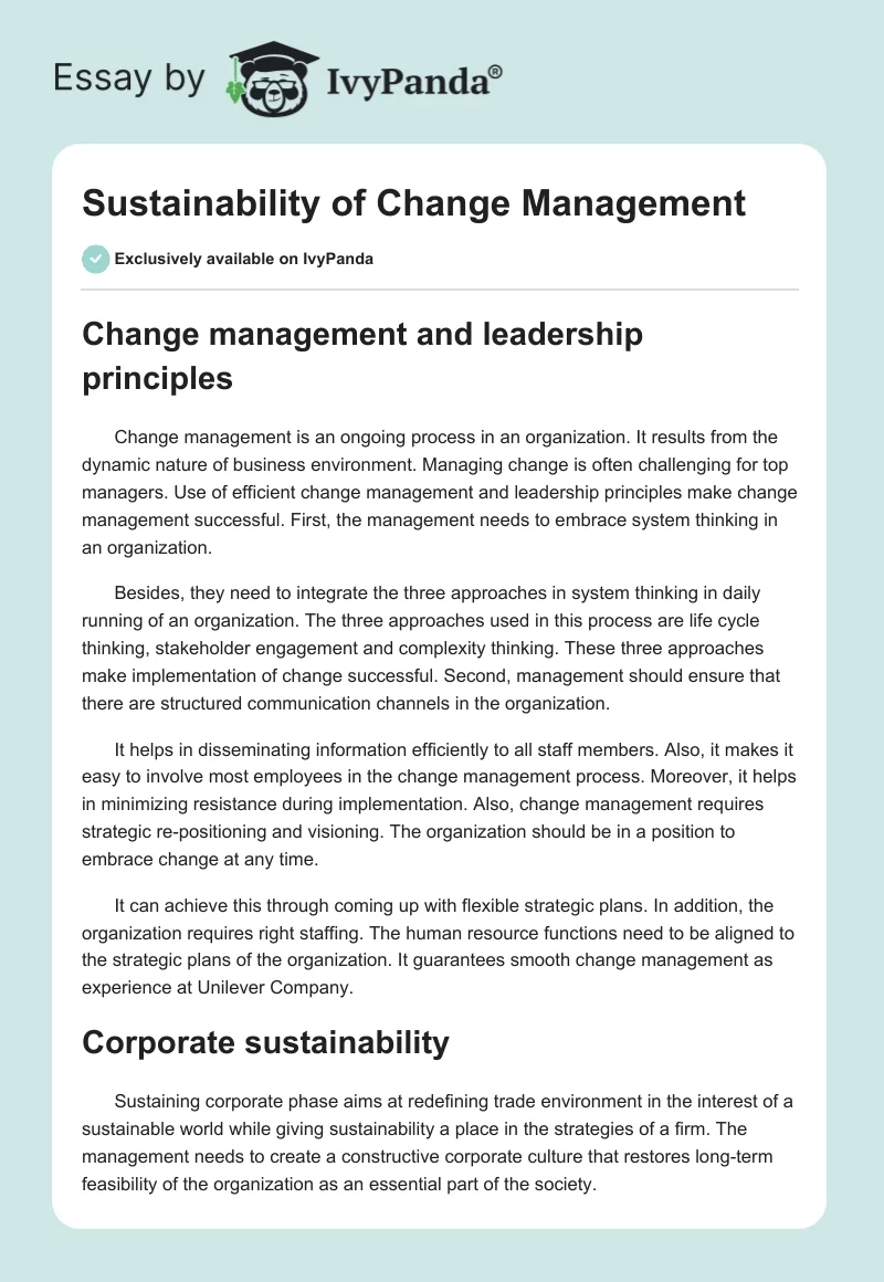 Sustainability of Change Management. Page 1