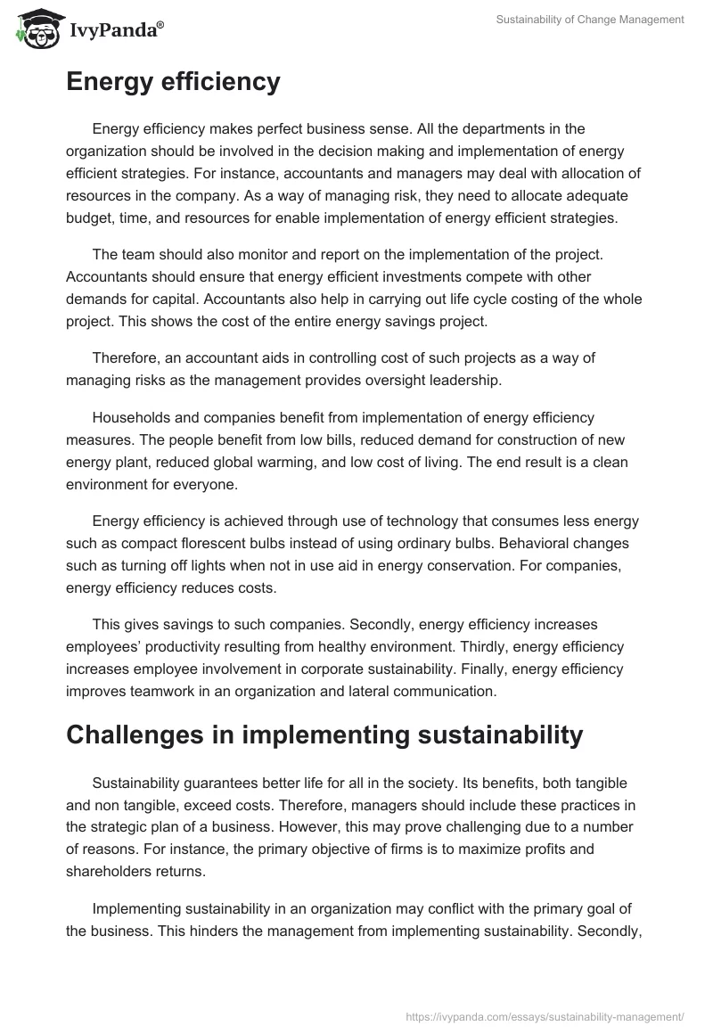 Sustainability of Change Management. Page 5