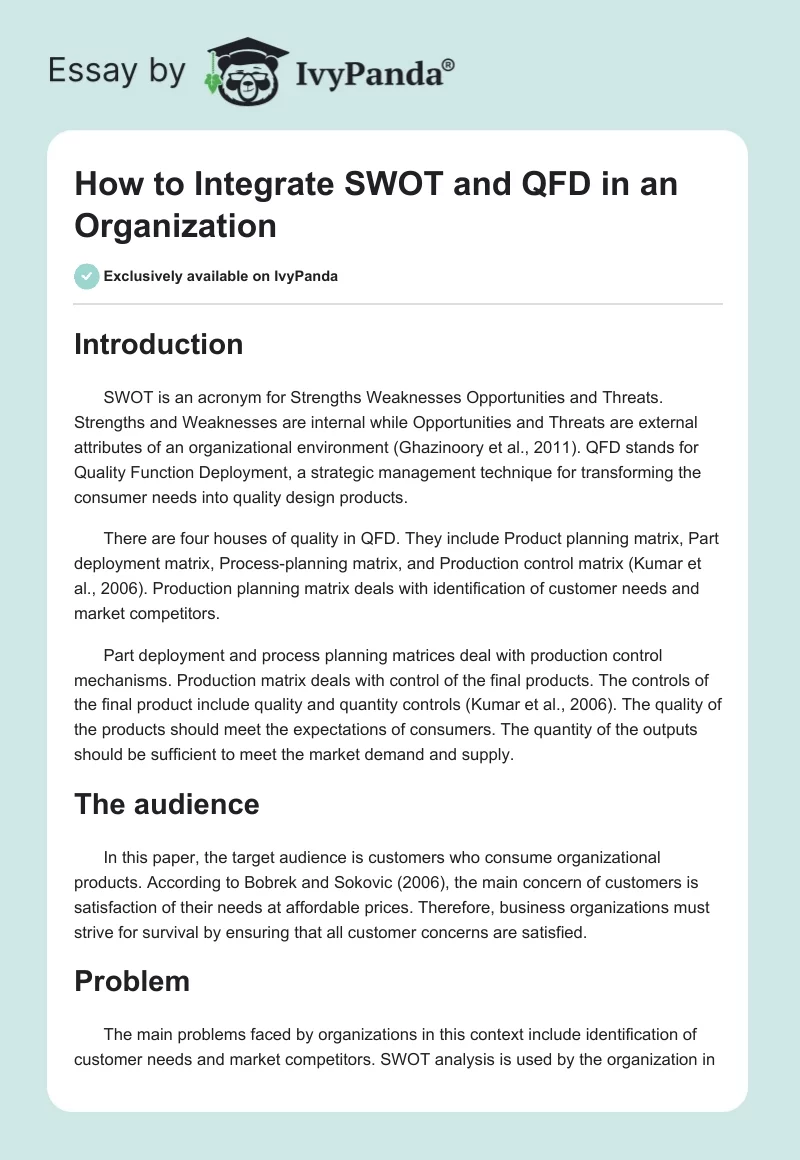How to Integrate SWOT and QFD in an Organization. Page 1