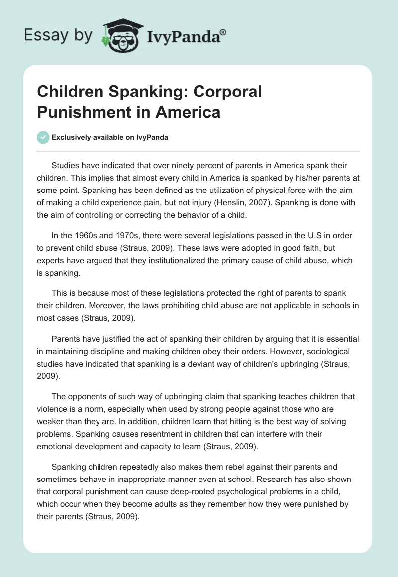 Children Spanking: Corporal Punishment in America. Page 1