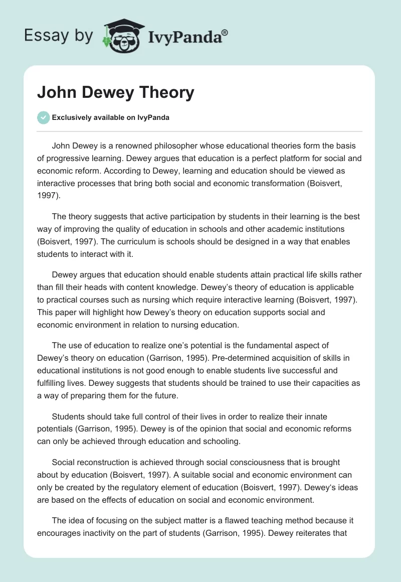 John Dewey Theory. Page 1