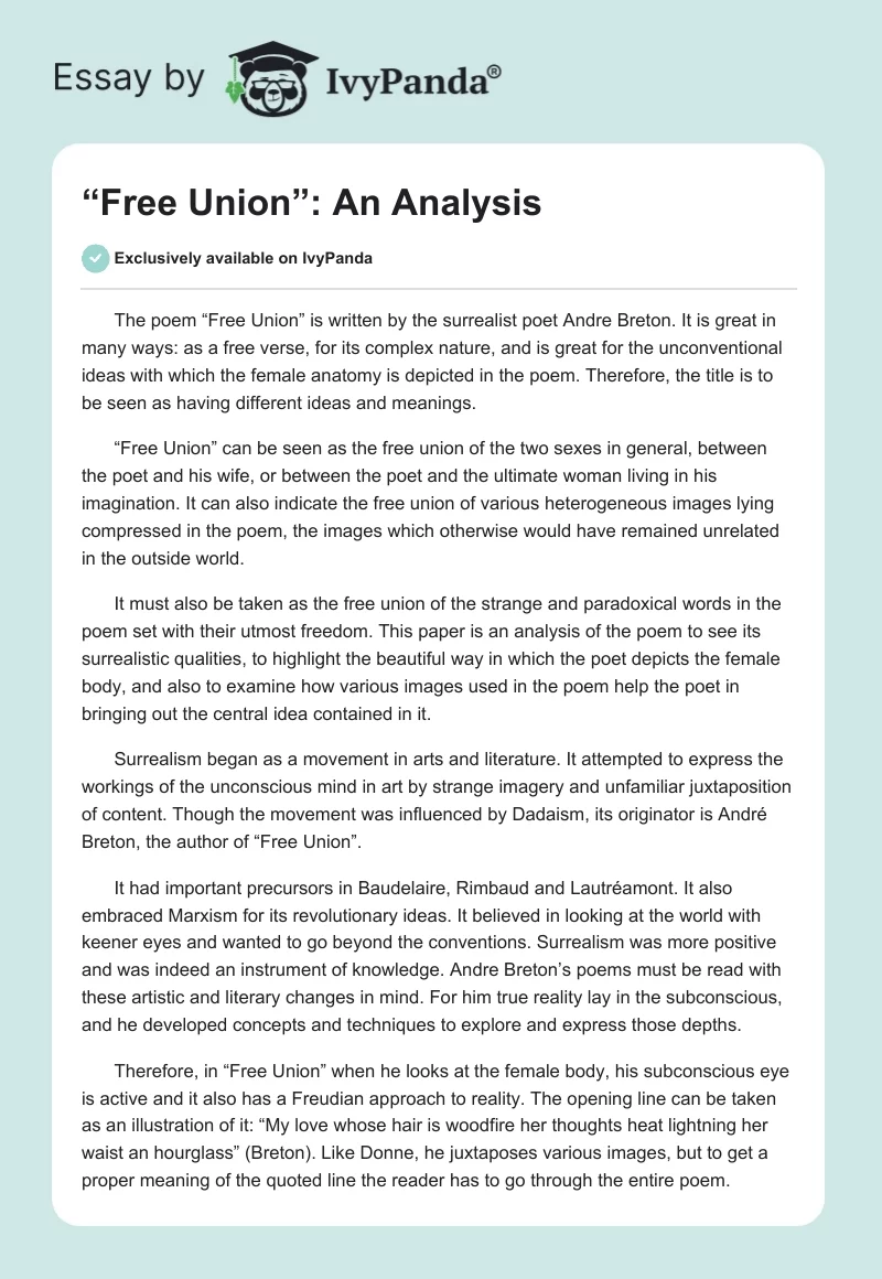 “Free Union”: An Analysis. Page 1