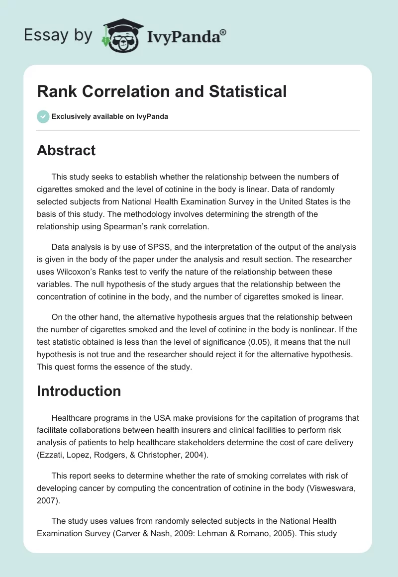 Rank Correlation and Statistical. Page 1