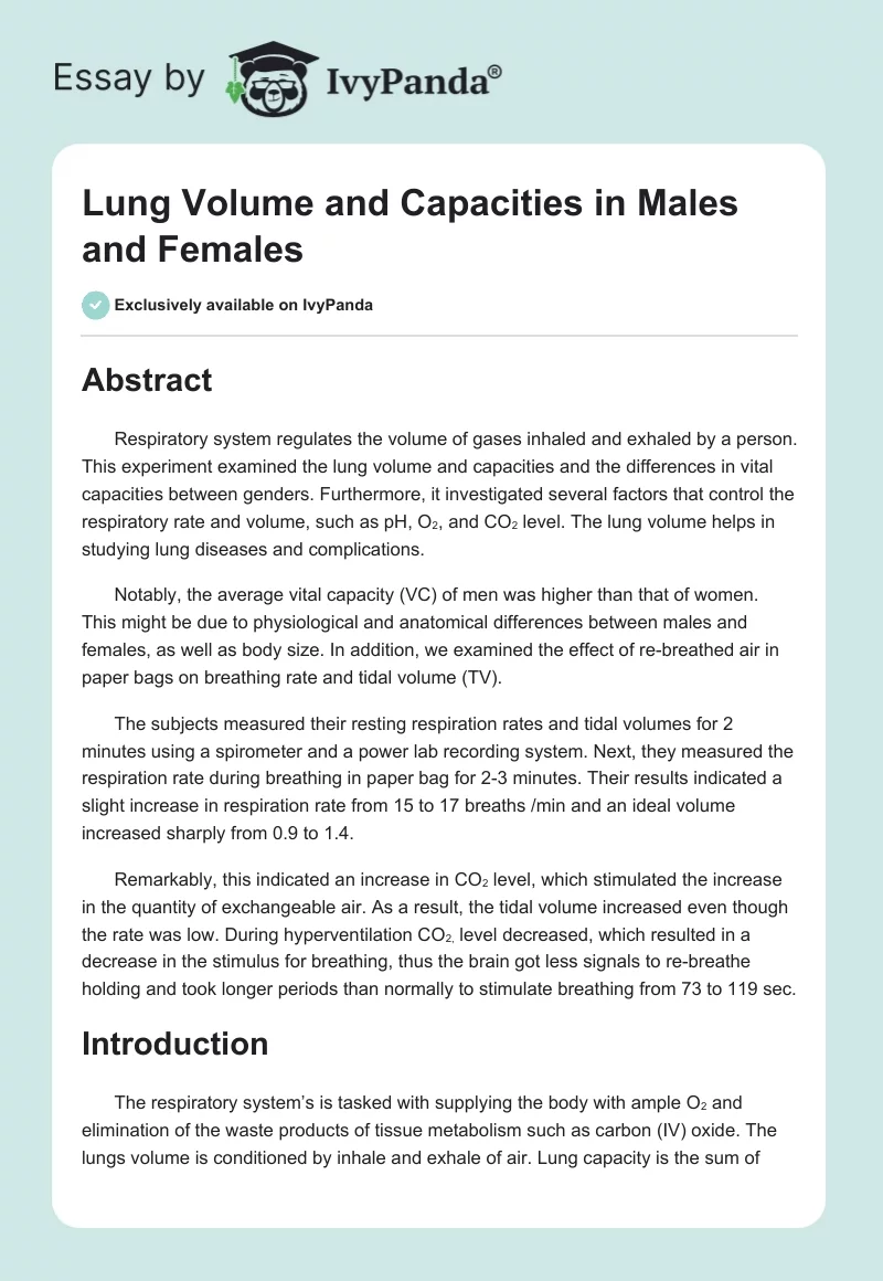 Lung Volume and Capacities in Males and Females. Page 1