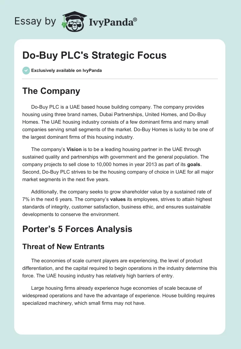 Do-Buy PLC's Strategic Focus. Page 1