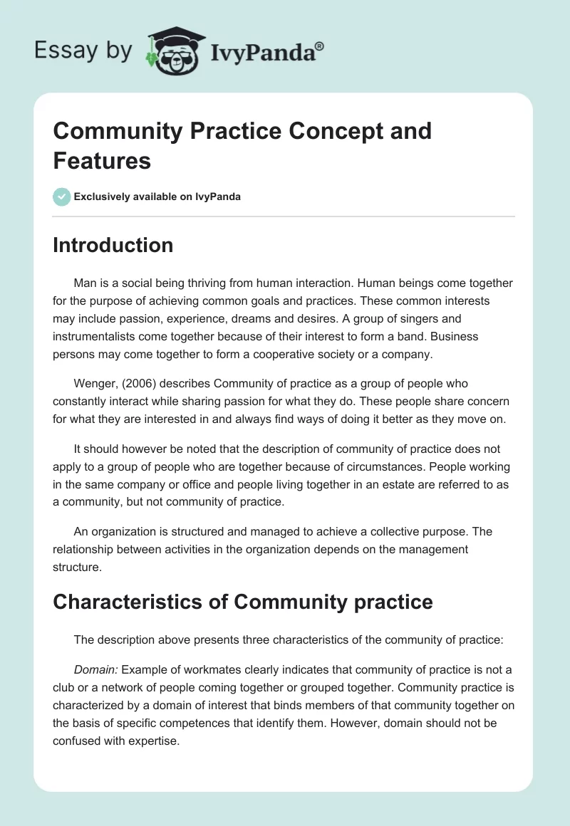 Community Practice Concept and Features. Page 1