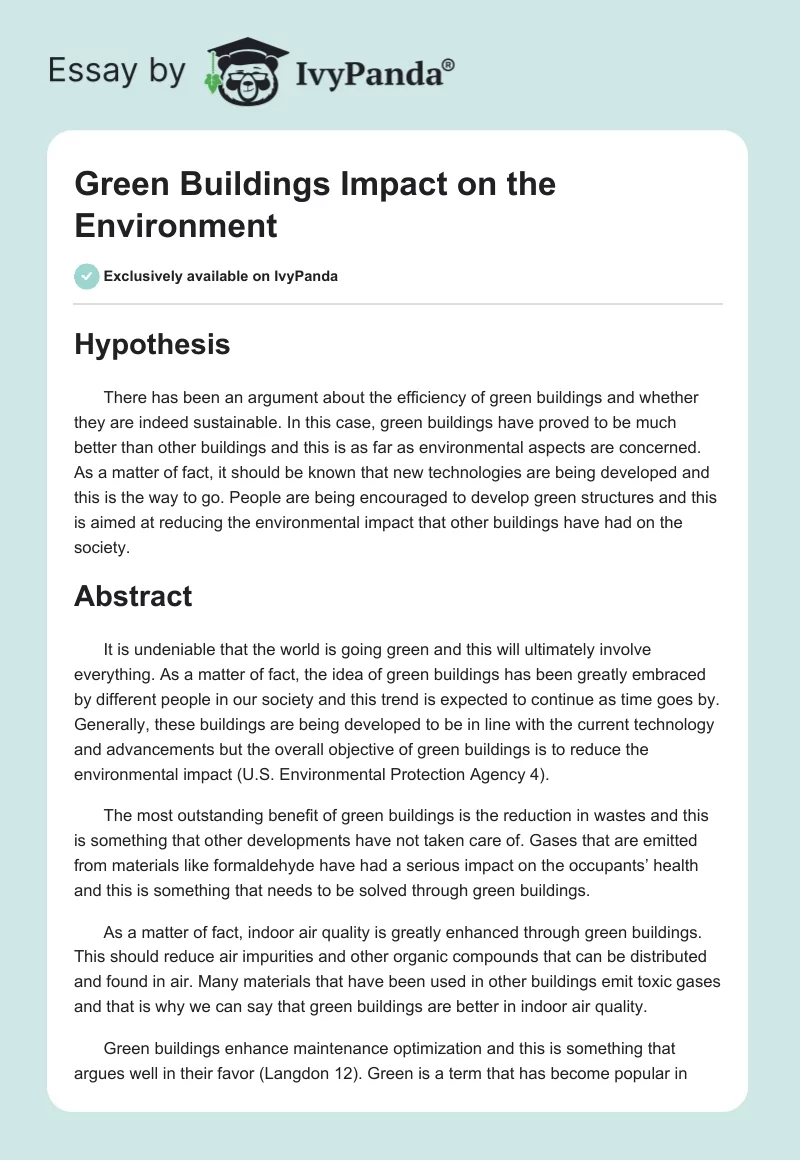 Green Buildings Impact on the Environment. Page 1