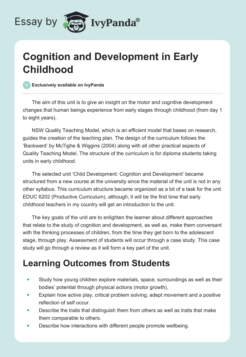Cognition and Development in Early Childhood. Page 1