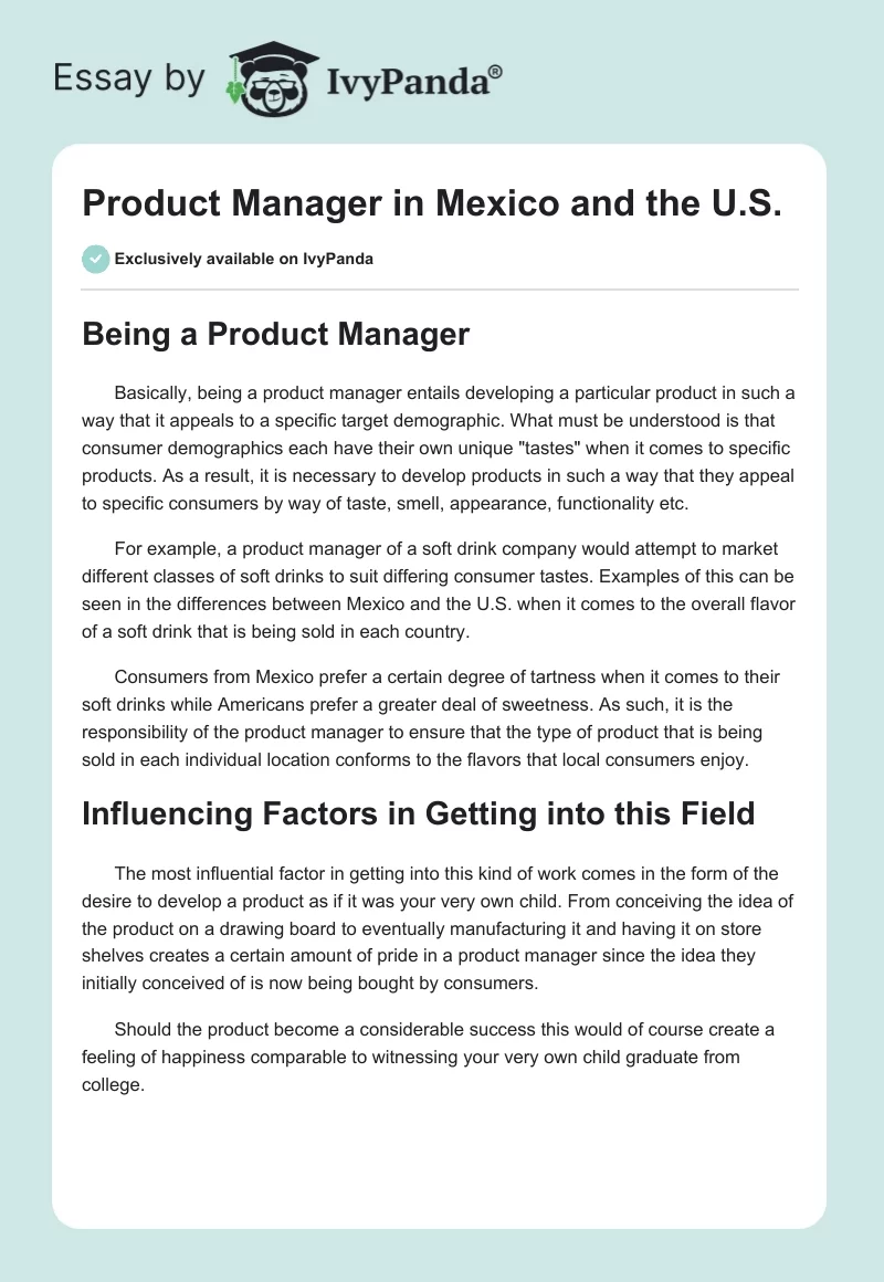 Product Manager in Mexico and the U.S.. Page 1
