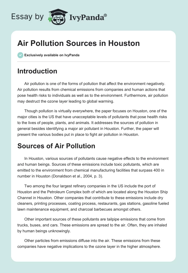 Air Pollution Sources in Houston. Page 1