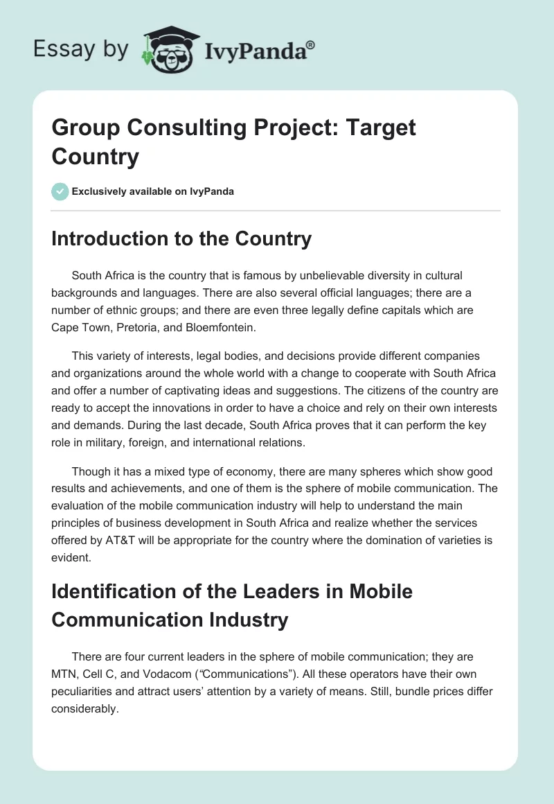 Group Consulting Project: Target Country. Page 1