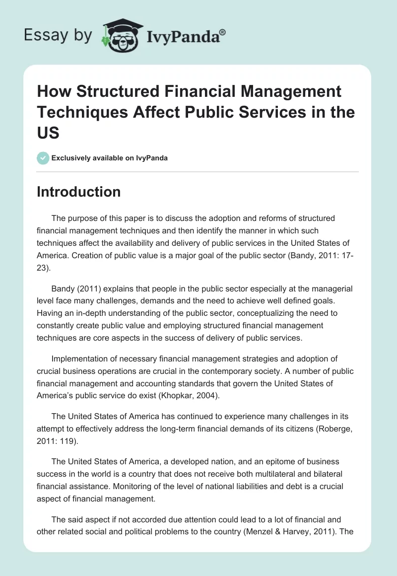 How Structured Financial Management Techniques Affect Public Services in the US. Page 1