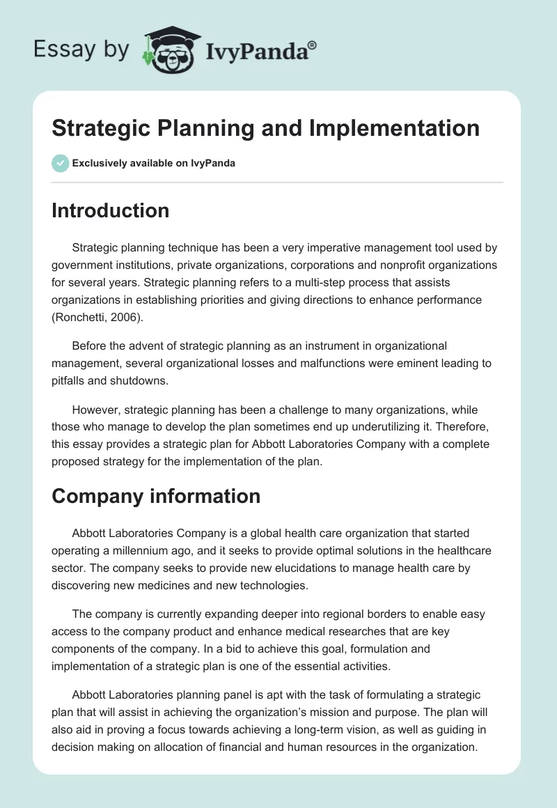 Strategic Planning and Implementation. Page 1