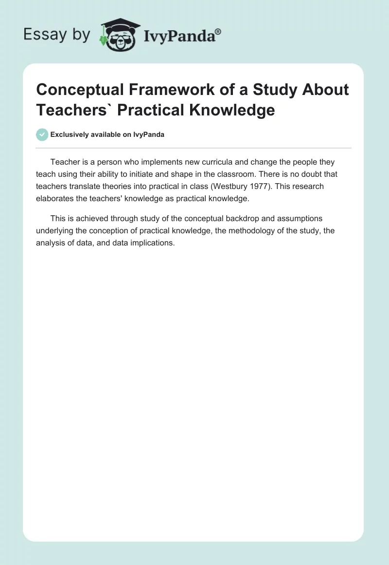 Conceptual Framework of a Study About Teachers` Practical Knowledge. Page 1