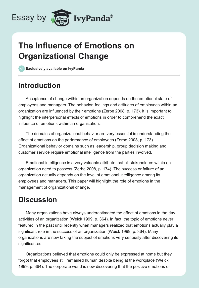 The Influence of Emotions on Organizational Change. Page 1