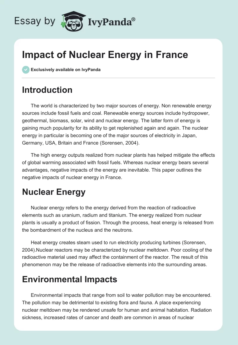 Impact of Nuclear Energy in France. Page 1