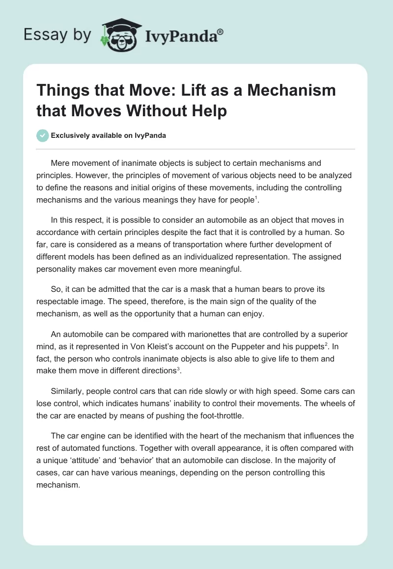 Things that Move: Lift as a Mechanism that Moves Without Help. Page 1