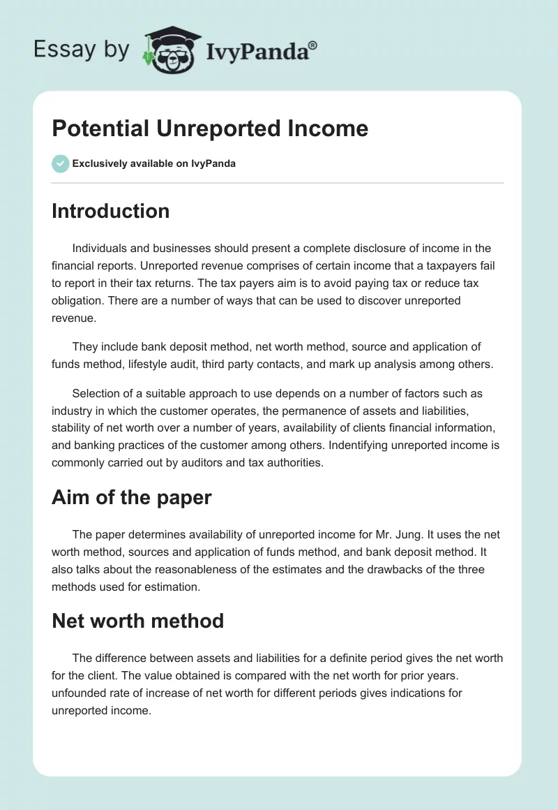 Potential Unreported Income. Page 1