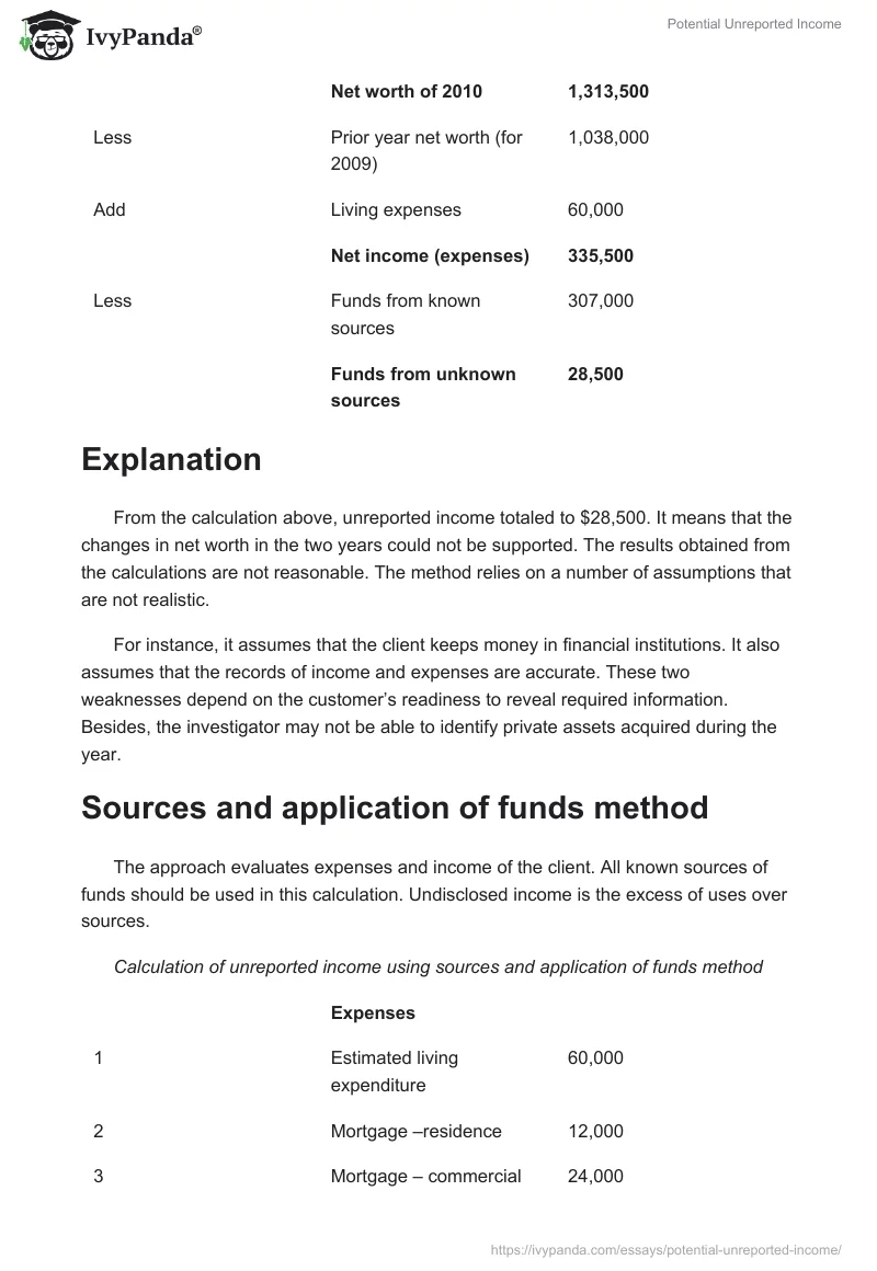 Potential Unreported Income. Page 3
