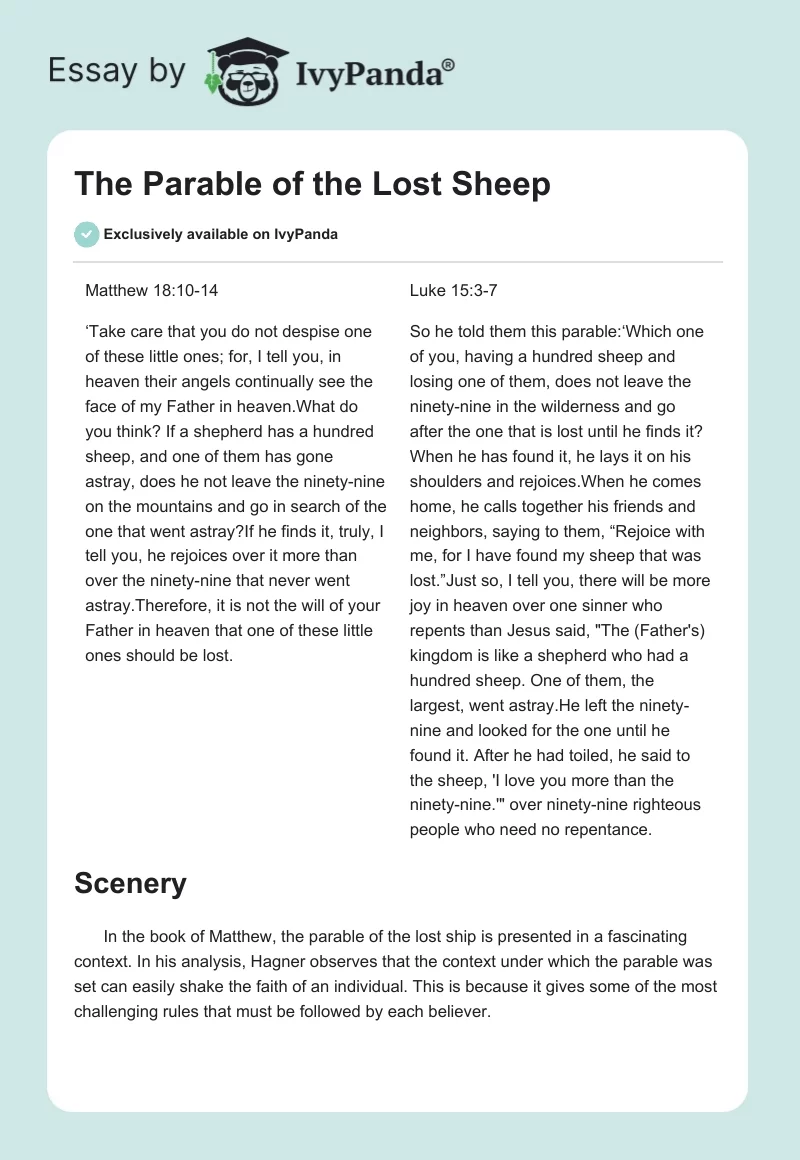 The Parable of the Lost Sheep. Page 1