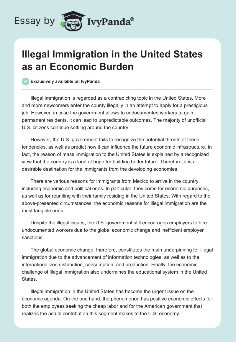 Illegal Immigration in the United States as an Economic Burden. Page 1