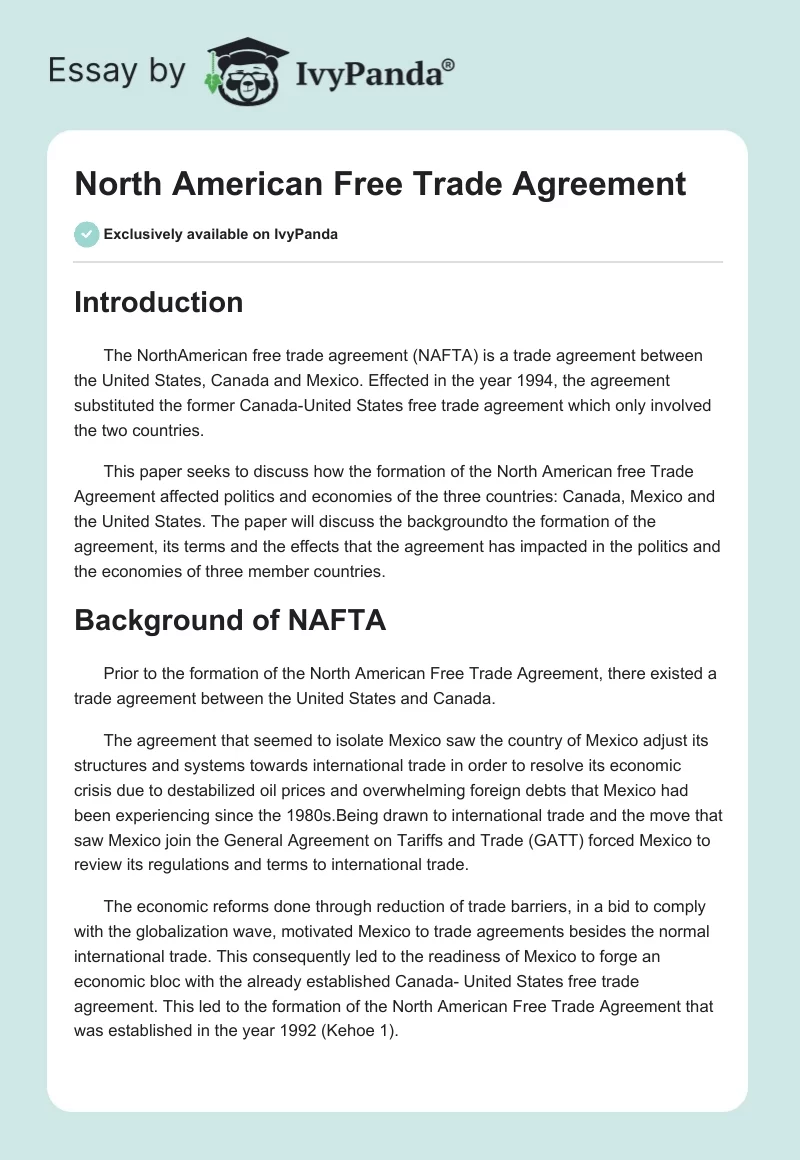 North American Free Trade Agreement. Page 1