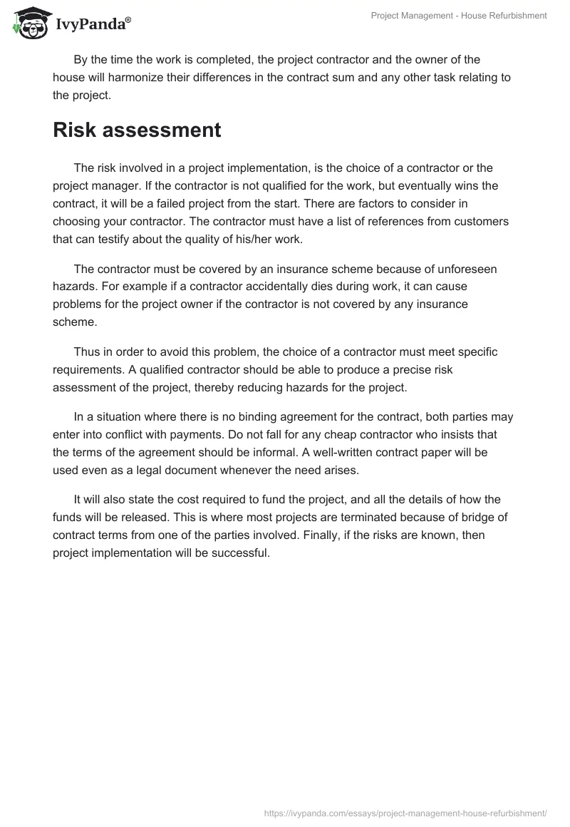 Project Management - House Refurbishment. Page 2