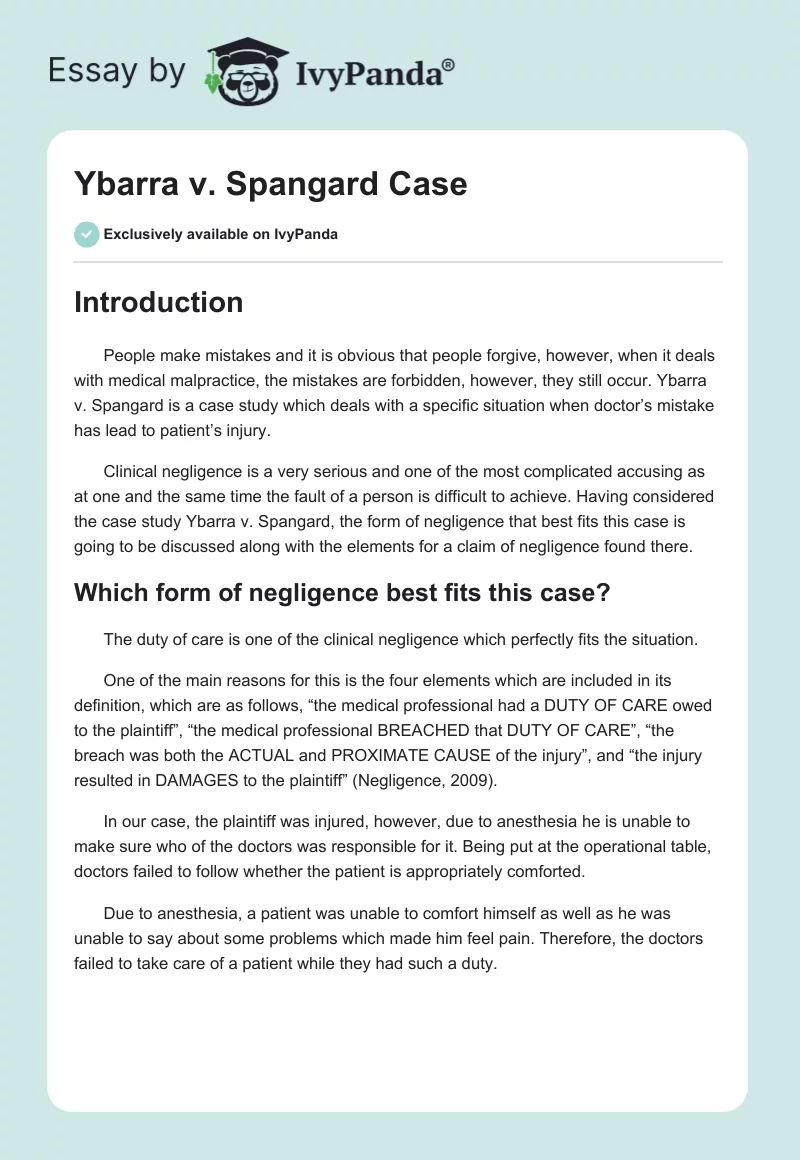 Ybarra v. Spangard Case. Page 1