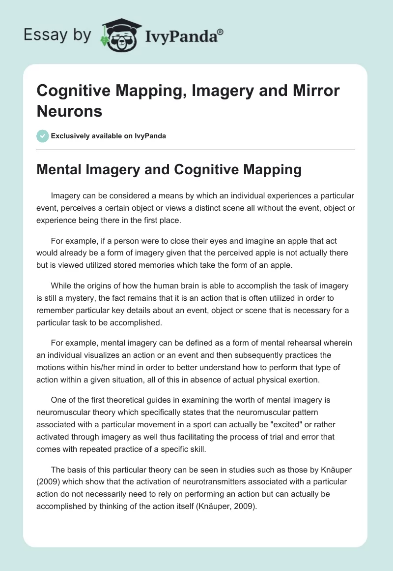 Cognitive Mapping, Imagery and Mirror Neurons. Page 1