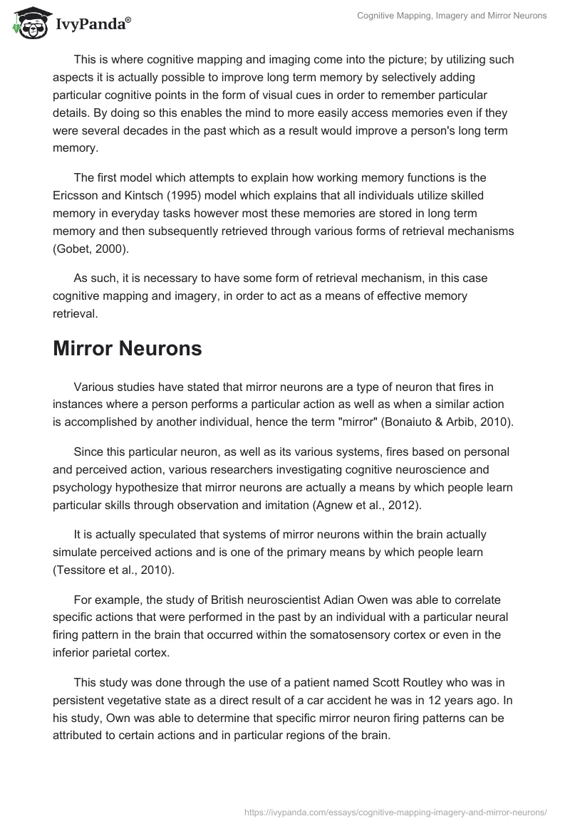 Cognitive Mapping, Imagery and Mirror Neurons. Page 4