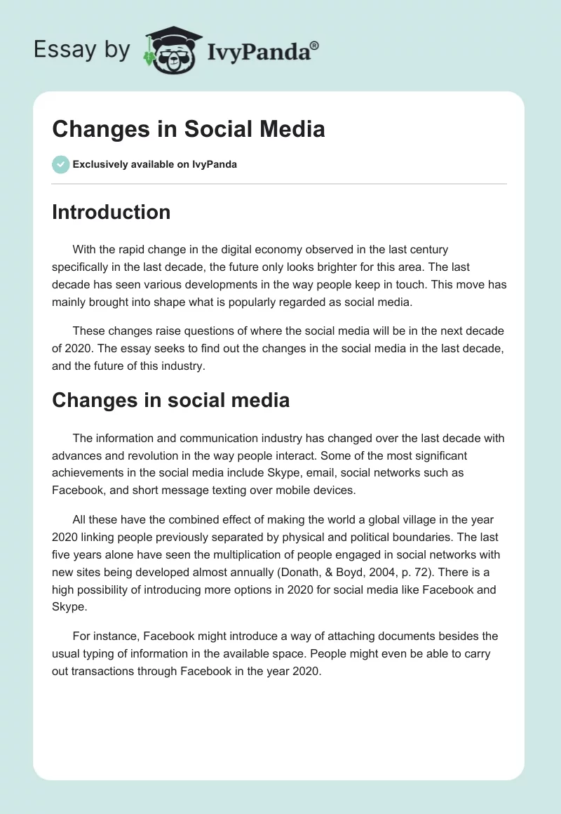Changes in Social Media. Page 1