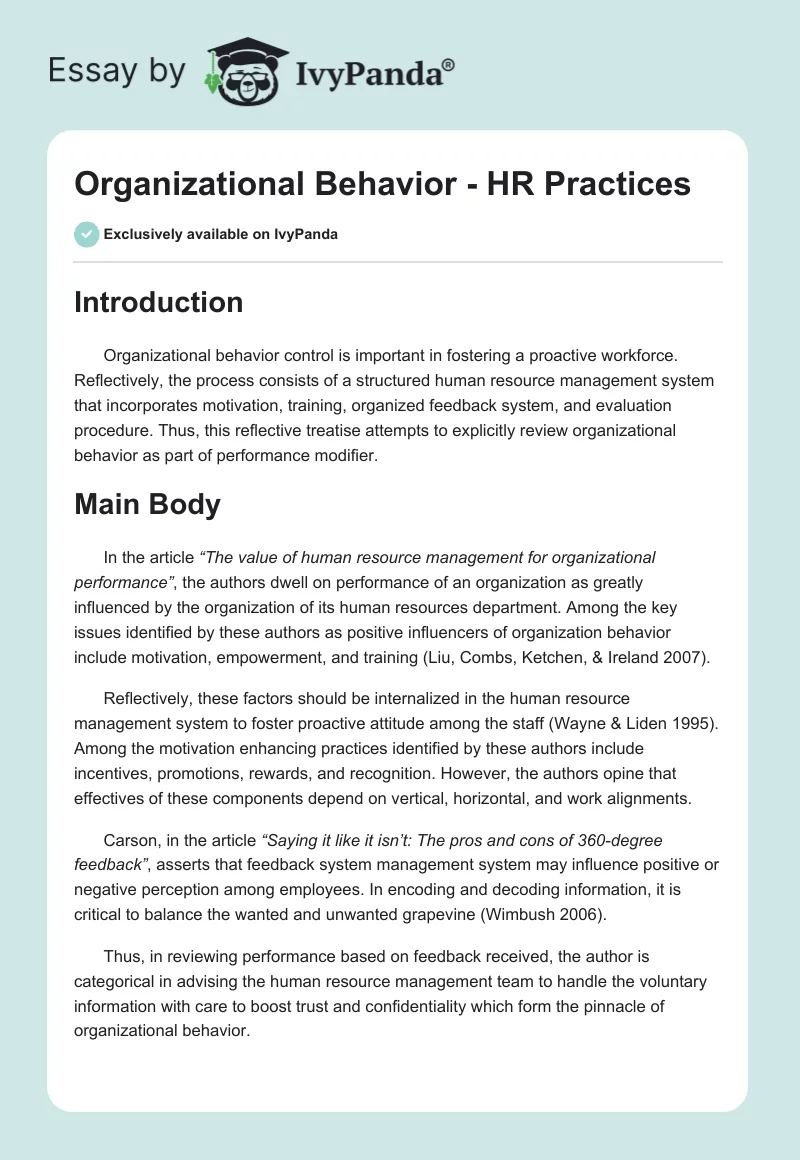 Organizational Behavior - HR Practices. Page 1