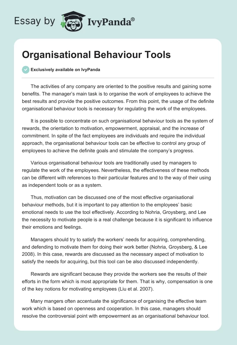 Organisational Behaviour Tools. Page 1