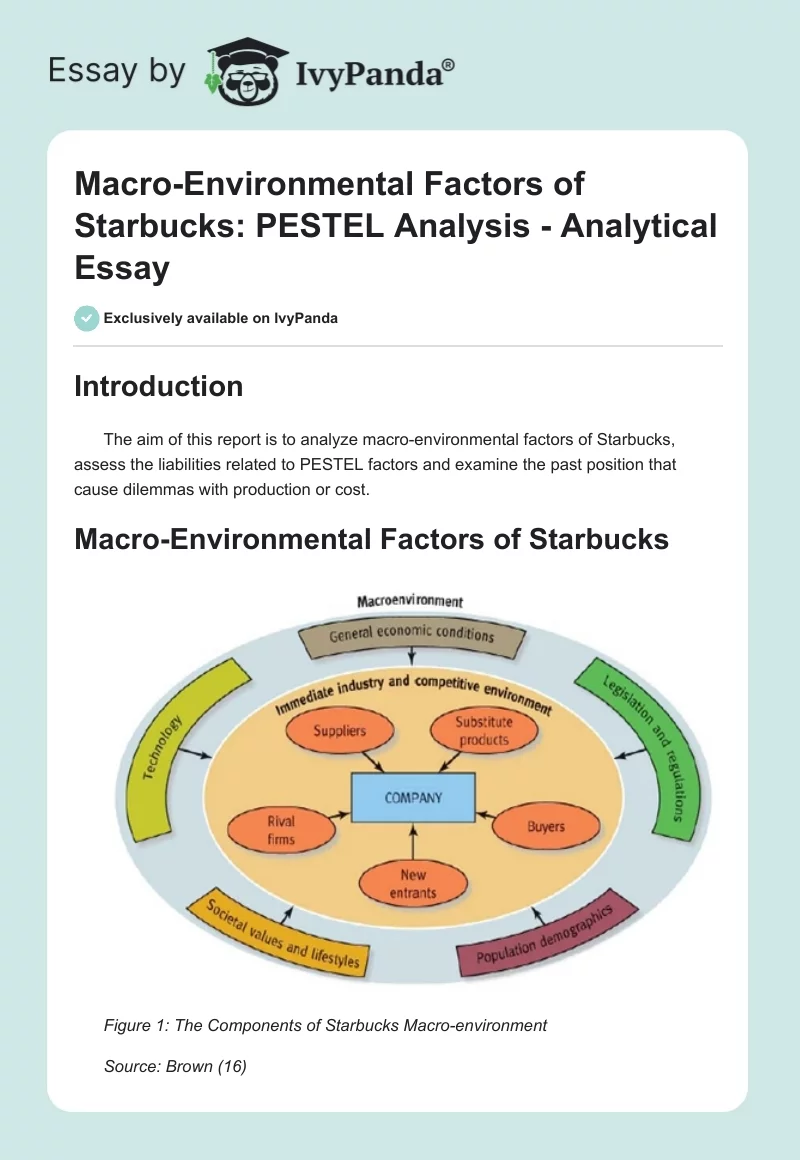 Macro-Environmental Factors of Starbucks: PESTEL Analysis - Analytical Essay. Page 1