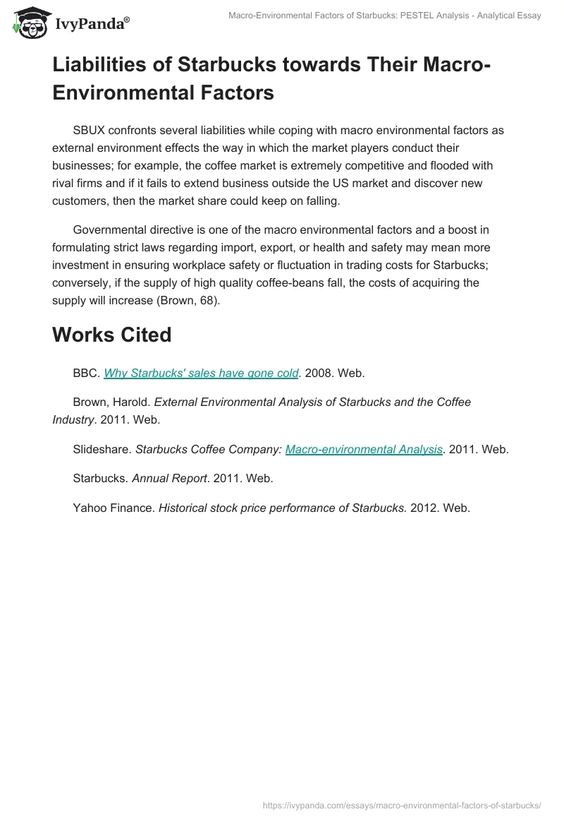 Macro-Environmental Factors of Starbucks: PESTEL Analysis - Analytical Essay. Page 5