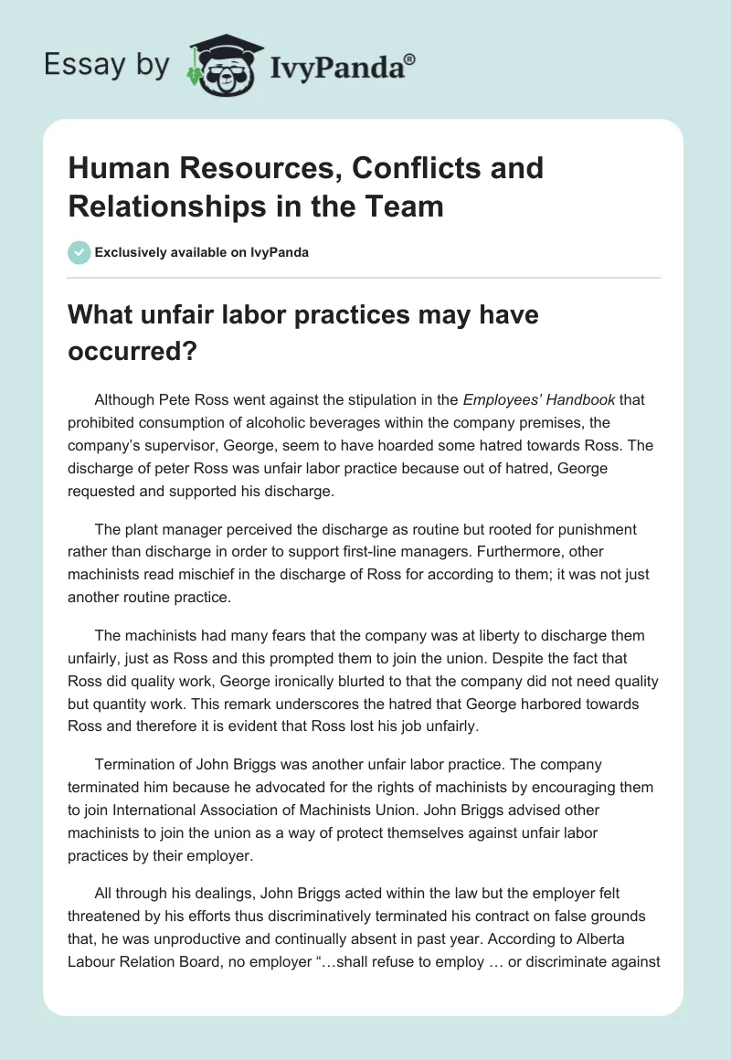 Human Resources, Conflicts and Relationships in the Team. Page 1