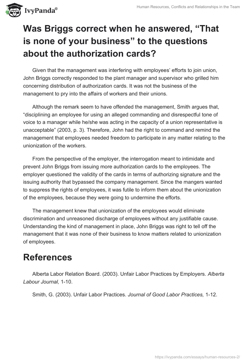 Human Resources, Conflicts and Relationships in the Team. Page 3