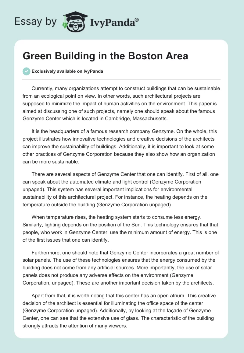 Green Building in the Boston Area. Page 1