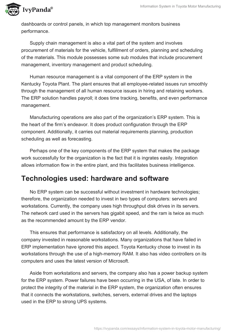 Toyota Information System & Toyota ERP Case Study. Page 5