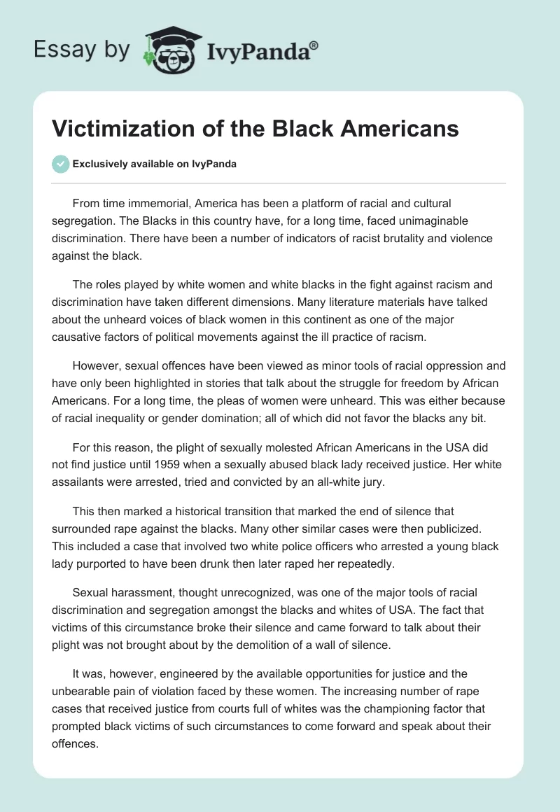 Victimization of the Black Americans. Page 1