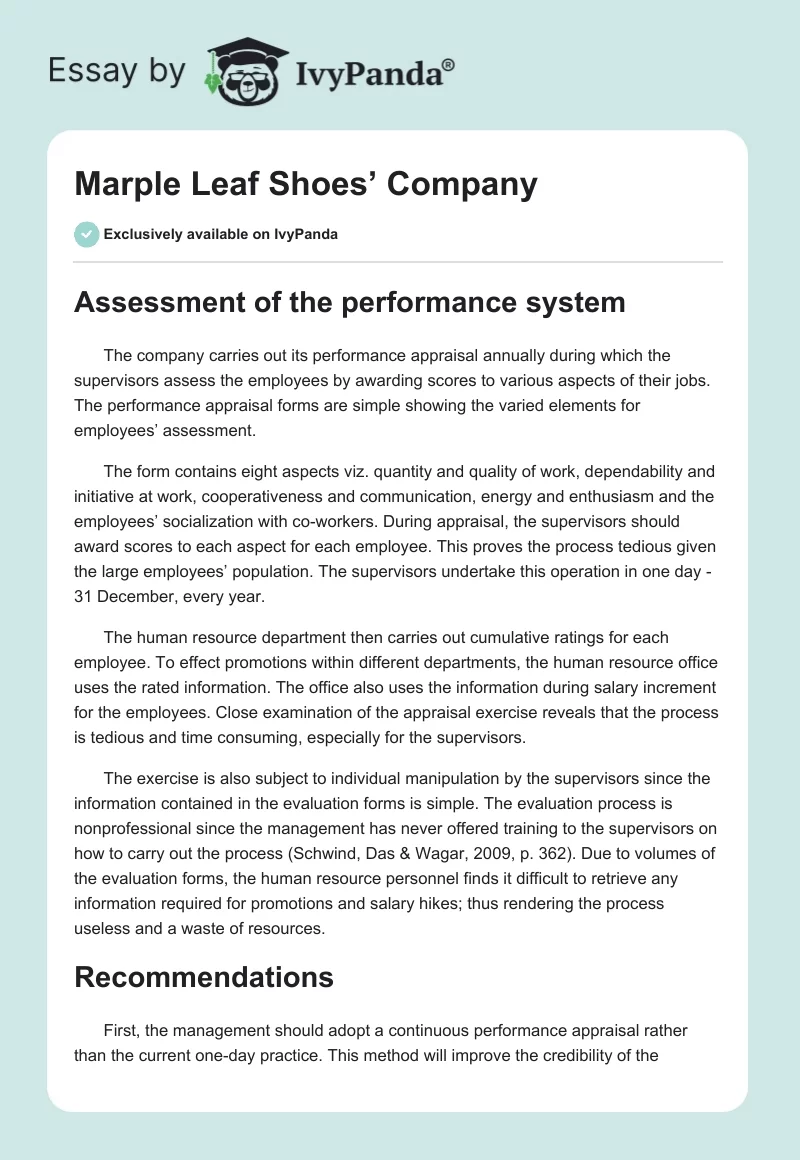 Marple Leaf Shoes’ Company. Page 1