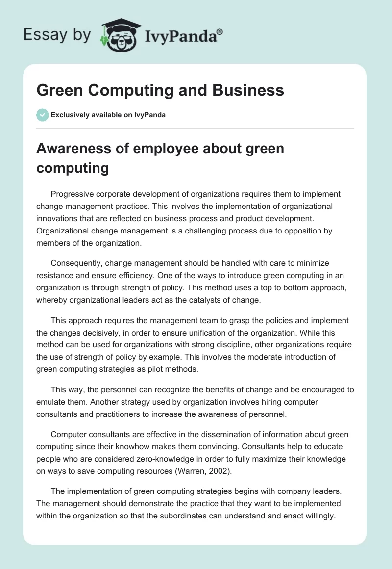 Green Computing and Business. Page 1