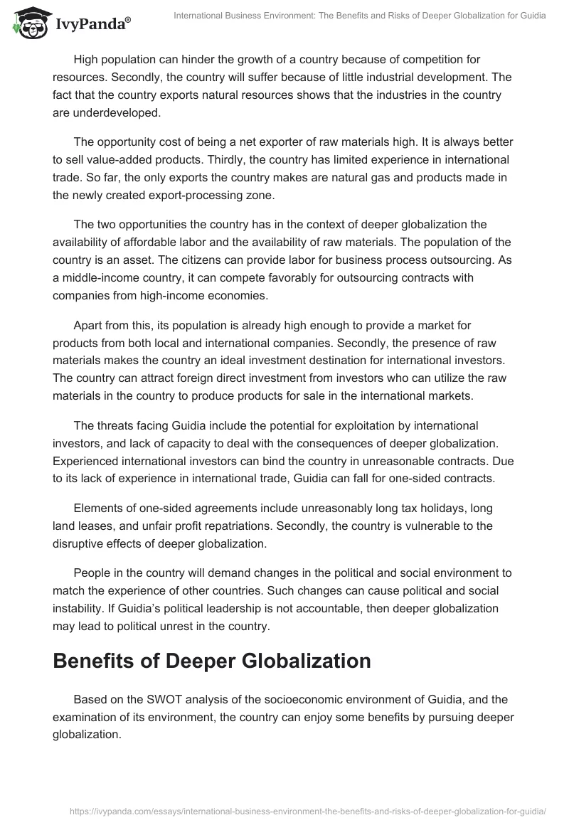 International Business Environment: The Benefits and Risks of Deeper Globalization for Guidia. Page 4