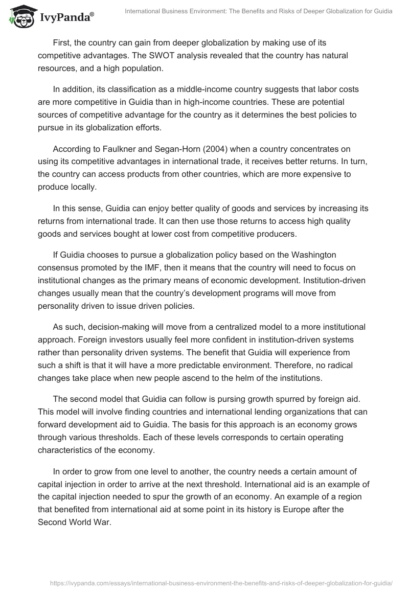 International Business Environment: The Benefits and Risks of Deeper Globalization for Guidia. Page 5