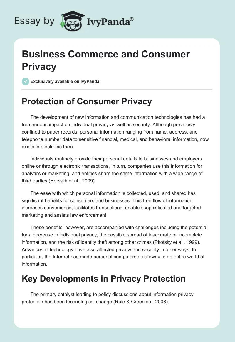 Business Commerce and Consumer Privacy. Page 1